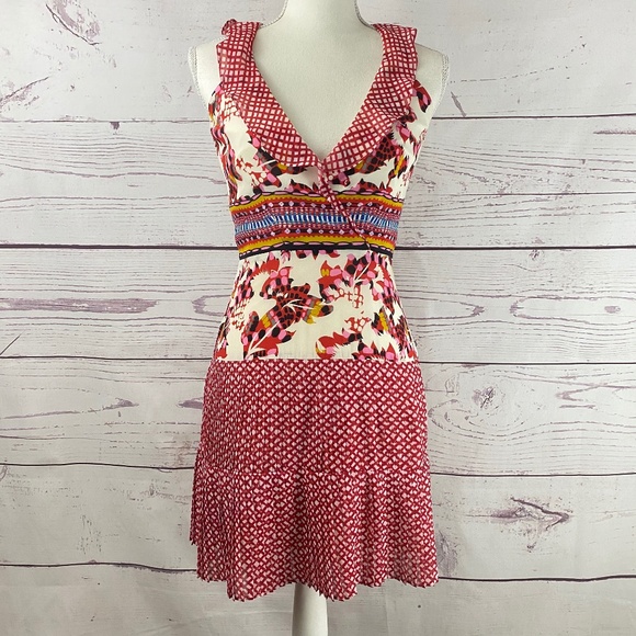 SALONI Floral Mix Print Silk Ruffle Dress - Picture 2 of 7